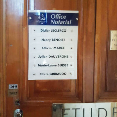 Plaque professionnelle office notarial